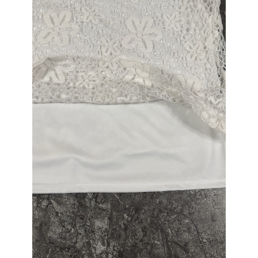 Ruby Rd. Womens Floral Lace Overlay Top w/ Tank Summer Beachy White Sz 14 - Picture 7 of 8